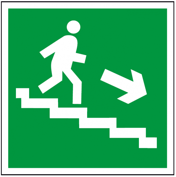 Е13, Знак на пленке "Направление к эвакуационному выходу по лестнице вниз" (200х200)