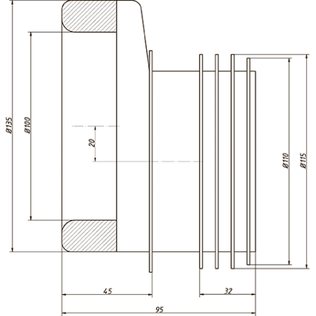 Манжета для унитаза эксцентрик D105-110мм, длина 95мм.