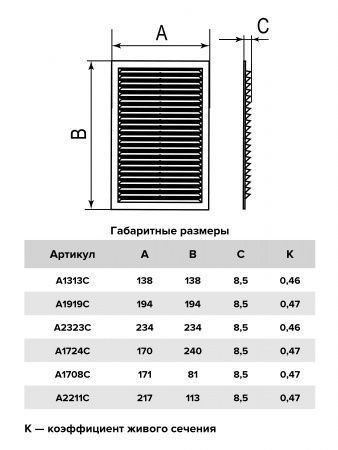 Решетка пластиковая 171х81, белая, сетка