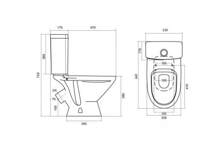 Унитаз Лига с бачком, белый, 2 х кн.арм., косой выпуск, нижн.подв., сиденье полипропилен