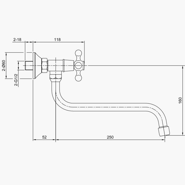 Смеситель для кухни двур., настен.креп. ELT6010