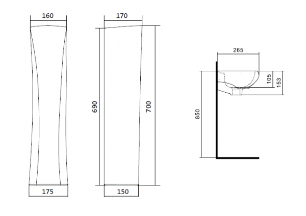 Умывальник "Бриз-50" пьедестал, с переливом, без комплекта, 1 отверстие, белый