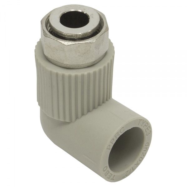 Угольник PPRC с накидной гайкой и металлической вставкой 25х1"   (сер.) Tebo (15/60)