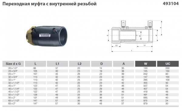 Муфта электросварная переходная ВР 63х2"  SDR 11 Plasson