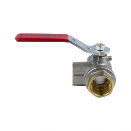 Кран шаровой трехходовой латунный  Ду20 (хром) Т-вид "рычаг"