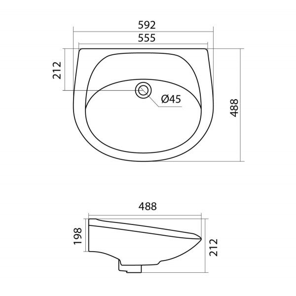 Умывальник "Бриз-60" с переливом, без комплекта, без отверстия, белый
