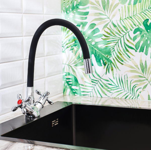 Смеситель BOOU для кухни двуручный, высокий излив BA5318-1F-E352A-В702