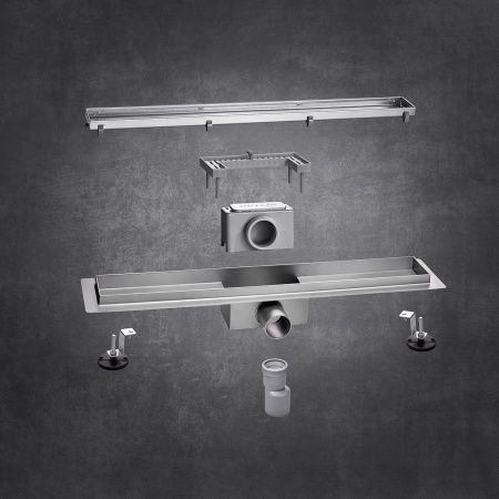 Линейный трап 60х7см, из нерж. стали с горизонтальным выпуском, гидро+сухая защита от запаха, ТЛ-01