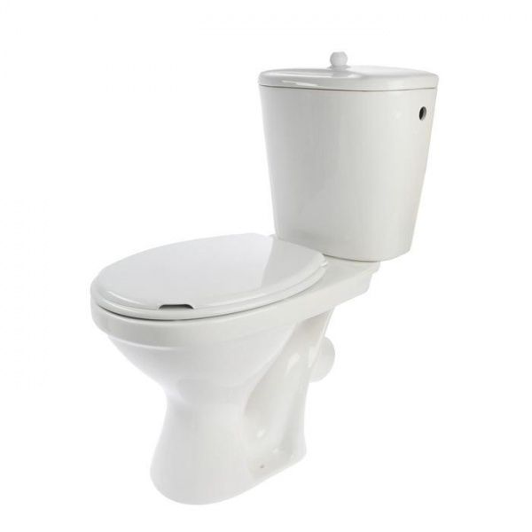 Унитаз "Универсал Эконом" с бачком, белый, шток, косой выпуск, боковая подводка, сид. ПВХ