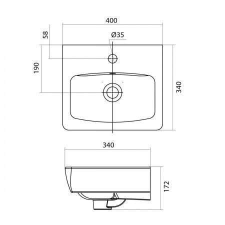 Умывальник "Нео-40" с переливом, без комплекта, 1 отверстие, белый