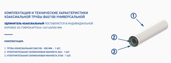 Труба удлинительная, коаксиальная 60х100-500 мм