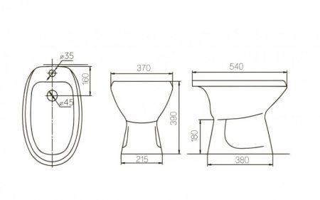 Биде "Люкс" белое, перелив, 1 отверстие под смеситель, без обвязки