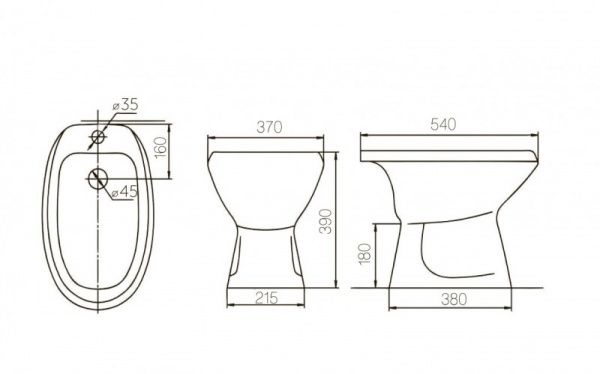 Биде "Люкс" белое, перелив, 1 отверстие под смеситель, без обвязки