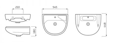 Умыв. "Парус" без перелива, без комплекта, 1 отверстие, белый