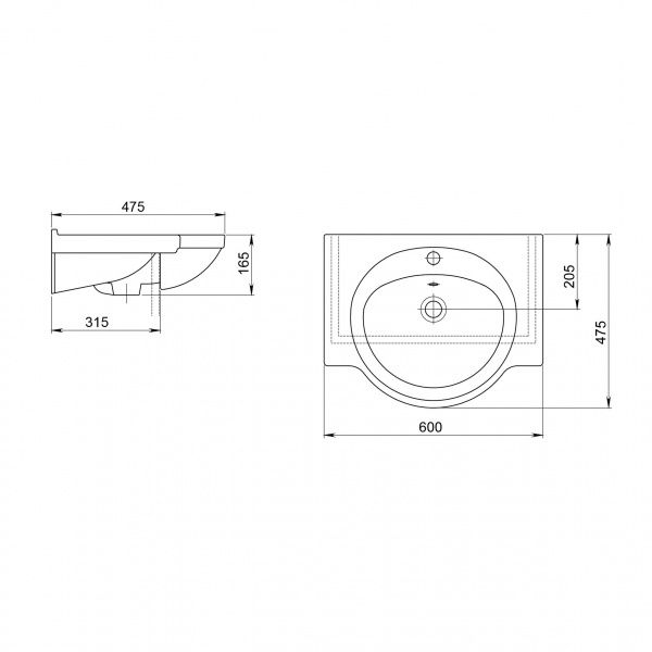 Умывальник мебельный "Сатурн" с переливом, без комплекта, 1 отверстие, белый