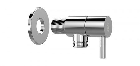 Кран для подключения приборов, с отражателем, УГЛОВОЙ 1/2"НР х3/4"НР (хром, керамический затвор)