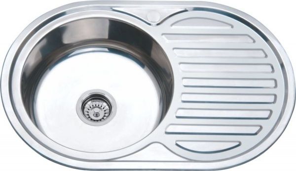 Мойка нерж. врезная овальная большая ПРАВОЕ крыло, РМС, MD8-7750OVL(0,8), МАТОВАЯ, 770х500х170 мм