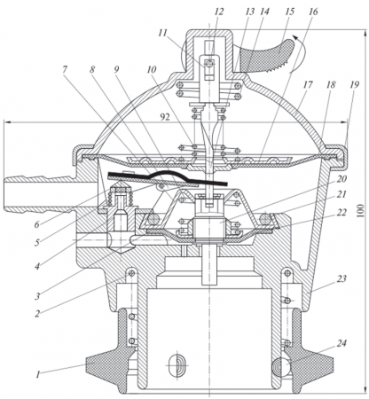 Регулятор газа РДСГ 2-1.2 (устанавливается на клапан газового балона, выход - штуцер под шланг 9 мм)