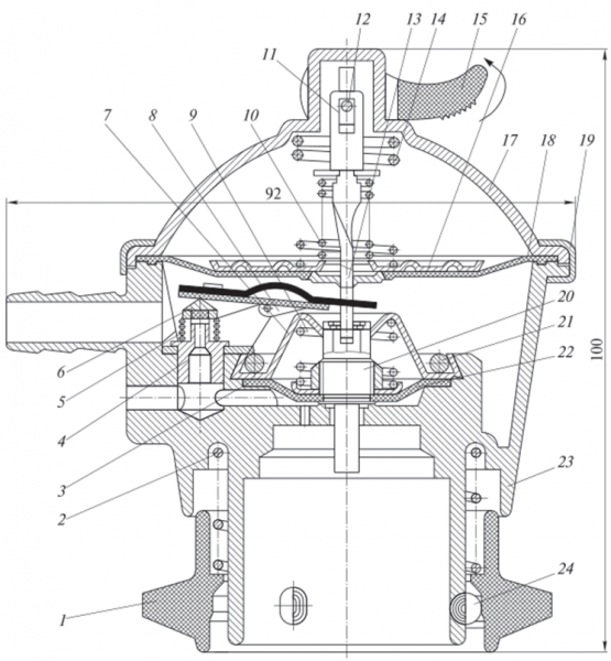 Регулятор газа РДСГ 2-1.2 (устанавливается на клапан газового балона, выход - штуцер под шланг 9 мм)
