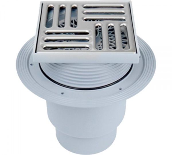 Трап РР канализационный вертикальный 110 (150х150) НЖ решетка регулируемая СУХОЙ