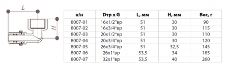 Угольник переходной ВР 20х1/2 покрытие никель (металлопластик, ПРЕСС)
