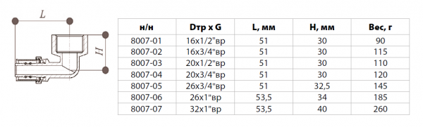 Угольник переходной ВР 20х1/2 покрытие никель (металлопластик, ПРЕСС)
