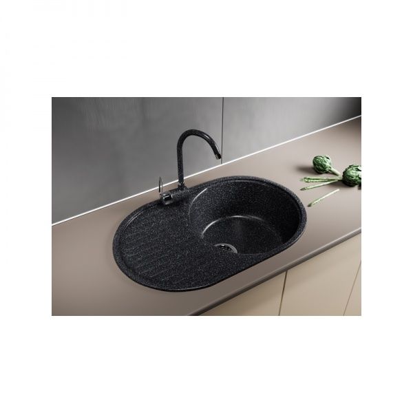 Мойка ML-GM16 овальная, черная иск. мрамор 720х455х180мм (308)
