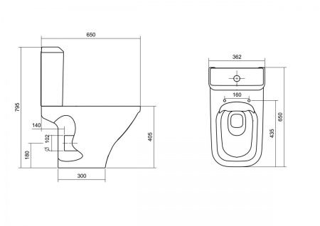Унитаз Лайн с бачком, белый, 2 х кн.арм., прямой выпуск, нижн.подв., сид.дюр.(тонкое), микр, Rimless