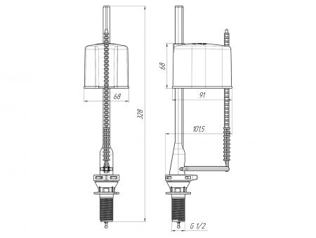 Узел впуска бачка унитаза, нижняя подводка, пластиковый