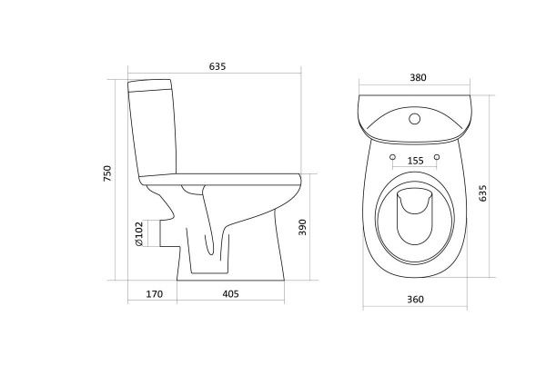 Унитаз Анимо с бачком, белый, 2 х кн.арм., прямой выпуск, нижн.подв., сиденье дюропласт, микролифт