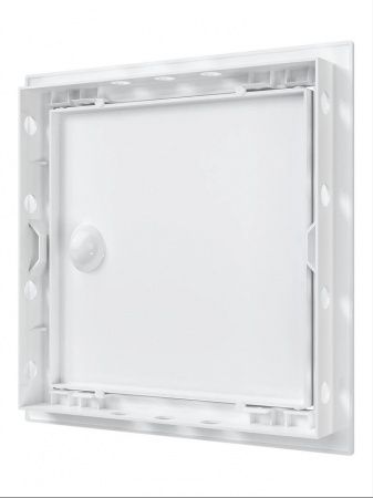 Дверца пластиковая АБС 218х218 (196х196) белая с фланцем, ручка