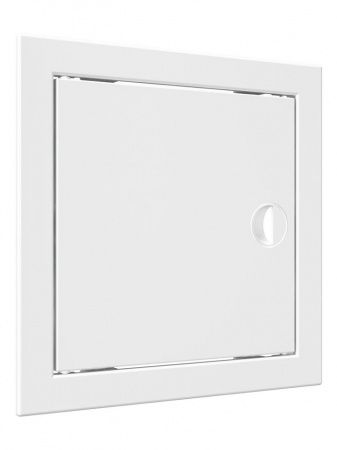 Дверца пластиковая АБС 218х218 (196х196) белая с фланцем, ручка