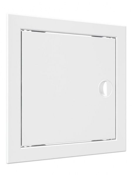 Дверца пластиковая АБС 218х218 (196х196) белая с фланцем, ручка