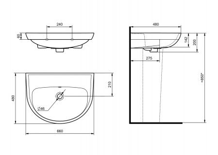 Умывальник "Прайм" с переливом, без комплекта, без отверстия, белый