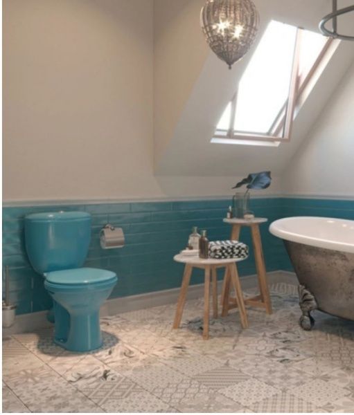 Унитаз "Воротынский" АНТИВСП., голубой, 1 кн.арм., косой выпуск, нижн.подв., сид.полипр.