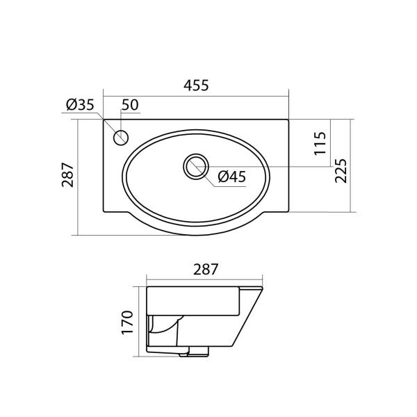 Умывальник "Форум-45" с переливом, без комплекта, 1 ЛЕВОЕ отверстие, белый