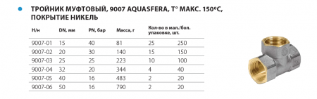 Тройник латунный, никелированный Ду 15 "Aquasfera"