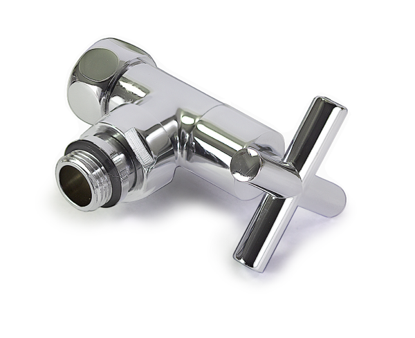 Кран для углового соединения, маховик - крест, 3/4" (накидная гайка) х 1/2"НР-"Американка" (хром)