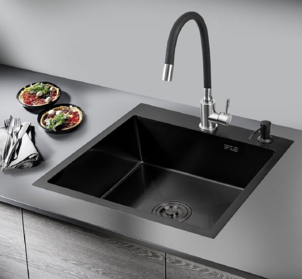 Набор 3 в 1 (Мойка врезная+корзина+дозатор), РМС, MR-5050BL,500х500х200 мм,  графит