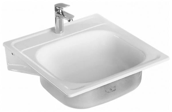 Кухонная мойка эмалированная, белая 500х500 без сифона, с кронштейнами