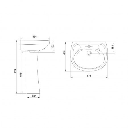 Умывальник "Воротынский" без  перелива, без комплекта, 1 отверстие, белый