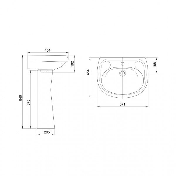 Умывальник "Воротынский" без  перелива, без комплекта, 1 отверстие, белый
