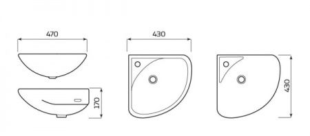 Умывальник угловой "Факел" без перелива, без комплекта, 1 отверстие, белый