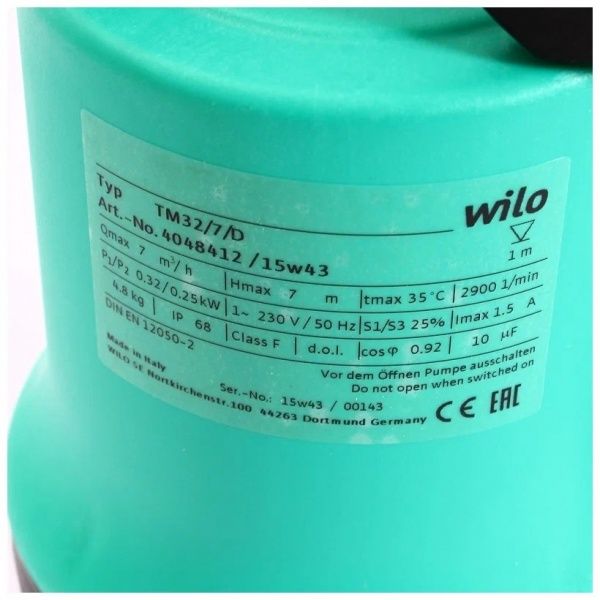 Насос дренажный Wilo-Drain TM 32/7 EM (250Вт, Hmax=7м, Qmax=7 м3/ч, с поплавком)