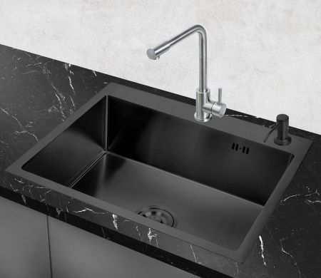 Набор 3 в 1 (Мойка врезная+корзина+дозатор), РМС, MR-5843BL,580х430х200 мм,  графит