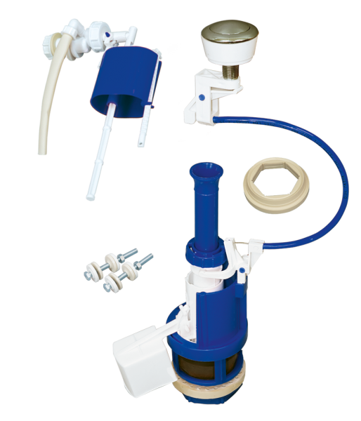 Арматура к унитазу, боковая подводка, 1 кнопка, пластик/хром/тросик