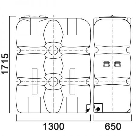 Емкость ПЭ прямоугольная для воды 1000л (Т1000ФК23) вертикальная