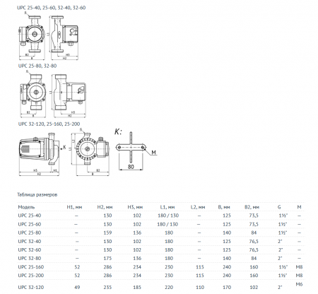Насос циркуляционный UPC 32-80 180 (150/210/270 Вт, Нmax-8м, Qmax - 9,72м3/ч) с гайками