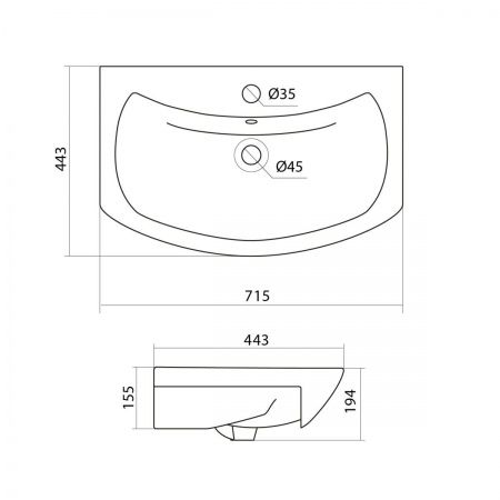 Умывальник мебельный "Балтика 70" с переливом, без комплекта, 1 отверстие, белый