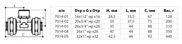 Тройник переходной НР 26х3/4"х26 покрытие никель (металлопластик)